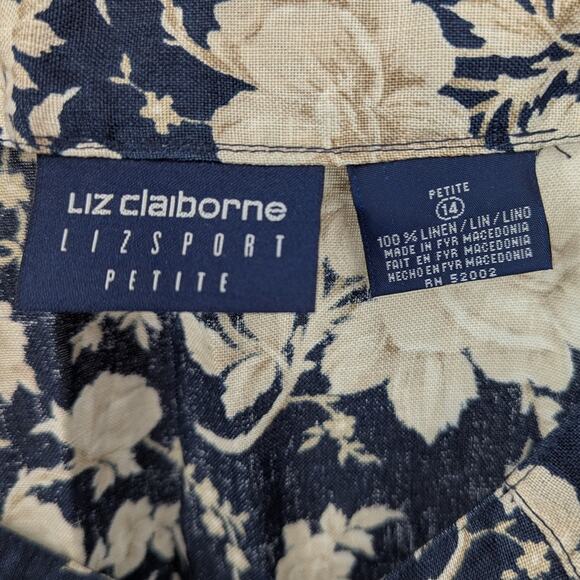 Liz Claiborne LizSport Petite 100% Linen Floral Skirt Size 14 Blue Cream Midi - Picture 3 of 4